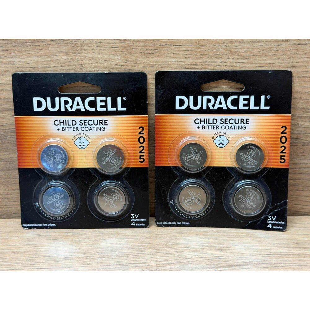 Two 4-packs Duracell 2025 Lithium Coin Batteries w/ Bitter Coating (Exp. 4/2034)